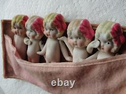 7 Antique Bisque Flapper Dolls 3 1/2 Porcelain Jointed Japan Vintage Kewpie 20s