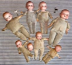 7 TINY German Bisque Head Baby Dolls, Herm Steiner, Armand Marseille, Rechnagel