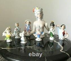 8 vintage Half doll antique German porcelain pincushion figurine boudoir doll