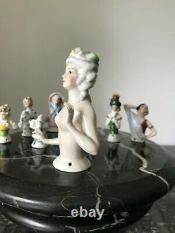 8 vintage Half doll antique German porcelain pincushion figurine boudoir doll