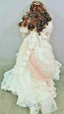 A21 33 RUSTIE LTD Vintage Victorian Porcelain Redhead Doll White Pink Dress GWP