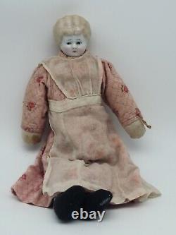 ANTIQUE 12 TALL BISQUE HEAD DOLL BLONDE With VINTAGE CLOTHES RARE