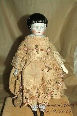 ANTIQUE 1800's Germany CHINA HEAD HANDS LEGS SILK & LACE DRESS 11'' DOLL