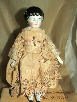 ANTIQUE 1800's Germany CHINA HEAD HANDS LEGS SILK & LACE DRESS 11'' DOLL