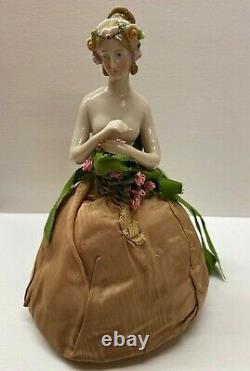 ANTIQUE 1900s GERMAN FANNY ELSLEER GOEBEL HALF DOLL PIN CUSHION