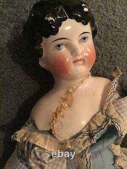 ANTIQUE #9 CHINA SHOULDER HEAD DOLLY MADISON DOLL bow headband 22 approx