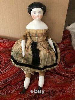 ANTIQUE ALL ORIGINAL FLAT TOP CHINA DOLL 1800s