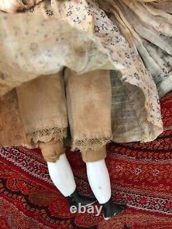 ANTIQUE ALL ORIGINAL FLAT TOP CHINA DOLL 1800s