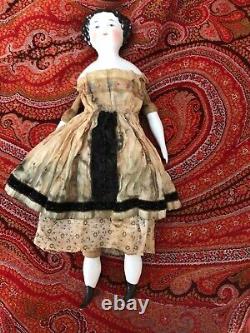 ANTIQUE ALL ORIGINAL FLAT TOP CHINA DOLL 1800s