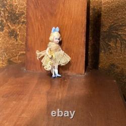 ANTIQUE BISQUE CABINET DOLL With FLOWER BASKET 2 3/4 Tall CLOSED MOUTH Signed 4/0