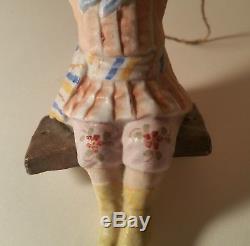 ANTIQUE german porcelain oil lamp pull vtg girl toy swing bisque doll figurine