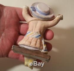ANTIQUE german porcelain oil lamp pull vtg girl toy swing bisque doll figurine