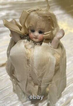 Adorable EGG Antique 5 Kestner German All Bisque Doll Jointed Glass Eyes