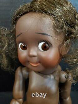 African American Antique Reproduction Ball Jointed Bisque Porcelain Googly Doll