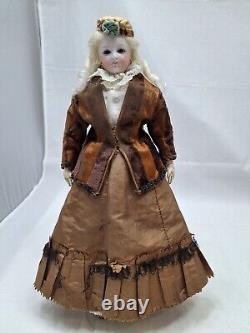 Antique 15 French Fashion Bisque Size 1 withCloth Body Leather Arms c1860s-1870s