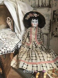 Antique 16 ABG Doll Antique trunk, wardrobe, Umbrella, Hat, china head doll #20