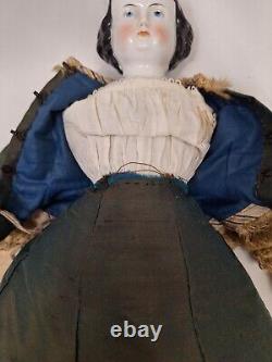 Antique 17.5 Flat Top China Head Doll withHairline Germany c1850-1860