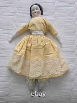 Antique 17 German Flat Top China Head Doll withOld Body and Clothes