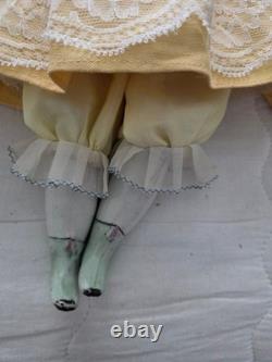 Antique 17 German Flat Top China Head Doll withOld Body and Clothes