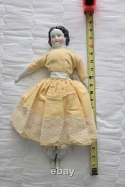 Antique 17 German Flat Top China Head Doll withOld Body and Clothes