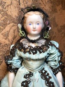 Antique 18 Parian Dresden Lady Doll molded blouse by C F KLING & Co. Circa 1860