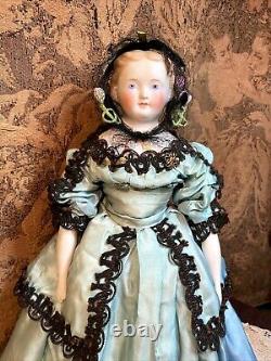 Antique 18 Parian Dresden Lady Doll molded blouse by C F KLING & Co. Circa 1860