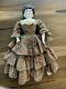 Antique 18 Victorian Porcelain Doll With#5 Head, Black Hair, Dress, Necklace