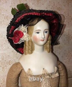 Antique 1840 Parian Bisque Doll Lydia French Fashion Silk Faille Passementerie