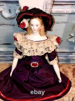 Antique 1840 Parian Bisque Doll Lydia French Fashion Silk Faille Passementerie