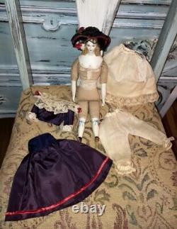 Antique 1840 Parian Bisque Doll Lydia French Fashion Silk Faille Passementerie