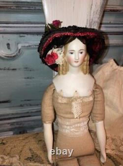 Antique 1840 Parian Bisque Doll Lydia French Fashion Silk Faille Passementerie