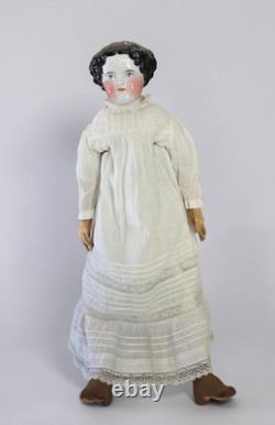 Antique 1850-1880 23 German China Doll Leather Hands Covered Wagon Unmarked