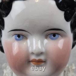 Antique 1850-1880 23 German China Doll Leather Hands Covered Wagon Unmarked