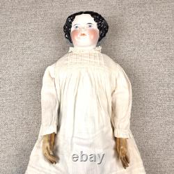 Antique 1850-1880 23 German China Doll Leather Hands Covered Wagon Unmarked