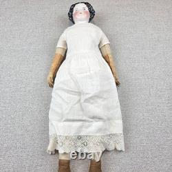 Antique 1850-1880 23 German China Doll Leather Hands Covered Wagon Unmarked