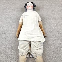 Antique 1850-1880 23 German China Doll Leather Hands Covered Wagon Unmarked