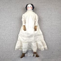 Antique 1850-1880 23 German China Doll Leather Hands Covered Wagon Unmarked