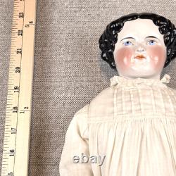 Antique 1850-1880 23 German China Doll Leather Hands Covered Wagon Unmarked