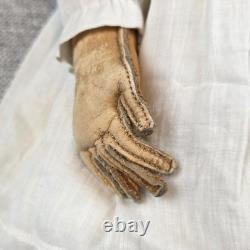 Antique 1850-1880 23 German China Doll Leather Hands Covered Wagon Unmarked