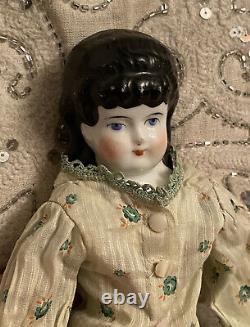 Antique 1875 12 Rare Unusual Hairstyle Cabinet Size China Doll W Antique Dress