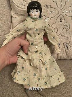 Antique 1875 12 Rare Unusual Hairstyle Cabinet Size China Doll W Antique Dress