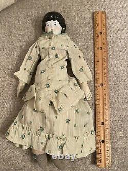 Antique 1875 12 Rare Unusual Hairstyle Cabinet Size China Doll W Antique Dress