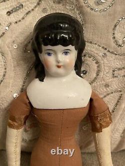 Antique 1875 12 Rare Unusual Hairstyle Cabinet Size China Doll W Antique Dress