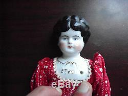 Antique 1880s Porcelain Cloth Germany Ethel Girl Low Brow Character Doll 12 1/2
