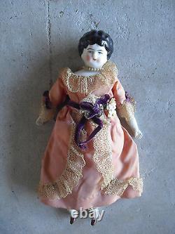 Antique 1890s Germany China Head and Shoulders Bisque Cloth Girl Doll 9 Tall