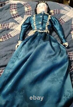 Antique 19 ABG #1060 Doll Dressed In Antique Teal 2-Piece Dress (Damage)