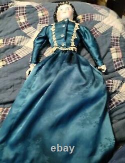 Antique 19 ABG #1060 Doll Dressed In Antique Teal 2-Piece Dress (Damage)