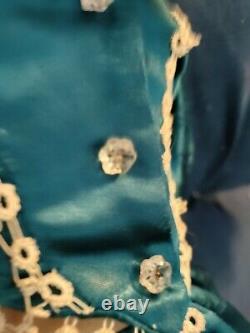 Antique 19 ABG #1060 Doll Dressed In Antique Teal 2-Piece Dress (Damage)