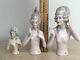 Antique 1900-1920'2 Marie Antoinette Porcelain Half Dolls Lot Of 3 2.5 To 4.5