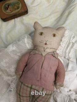 Antique 1910s 1920s Tommy Kat Cat Rag Doll Plushie Toy 12 Ross & Ross Toy Co